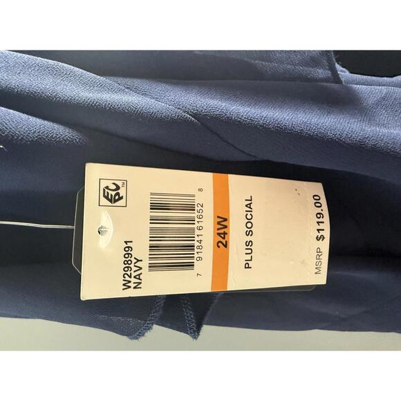 B. Darlin Women's V-Neck Sleeveless Ruffle-Trim Gown Navy Plus Size 24W NWT - Picture 6 of 7